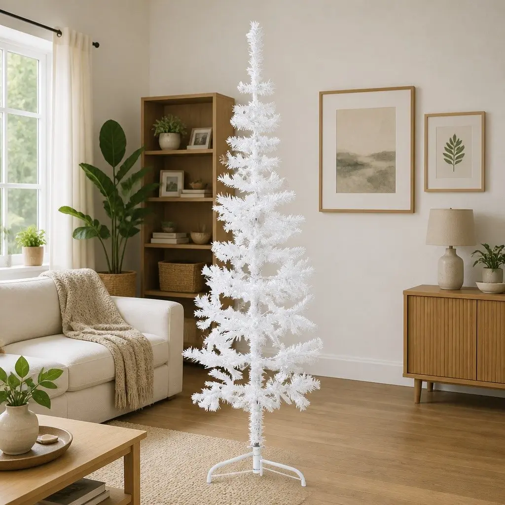 Half Christmas Tree Artificial Slim 180cm White Lifelike Seasonal Decoration