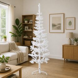 Slim Artificial Half Christmas Tree with Stand White 180cm Lifelike Holiday