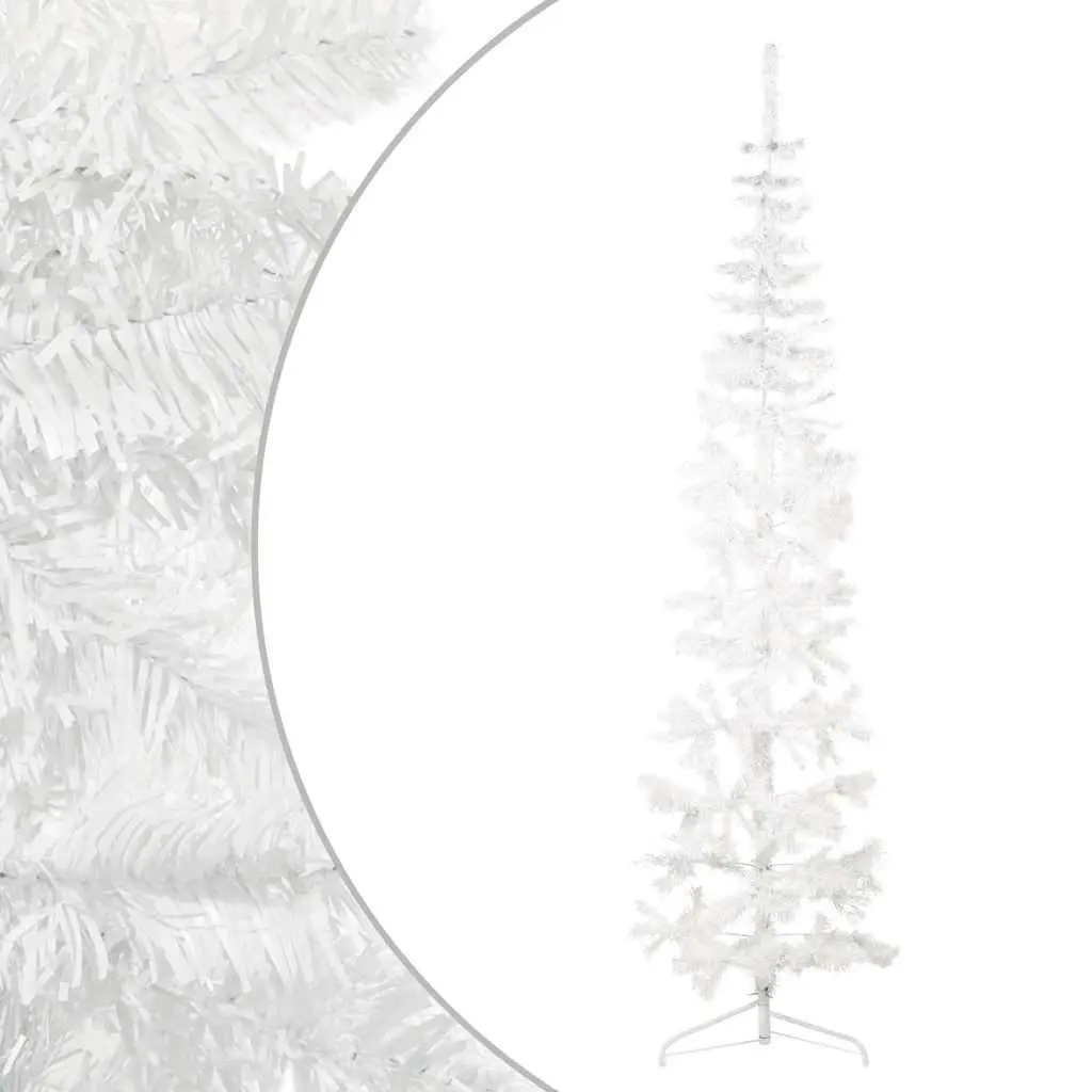 Slim Artificial Half Christmas Tree with Stand White 240cm Holiday Decoration