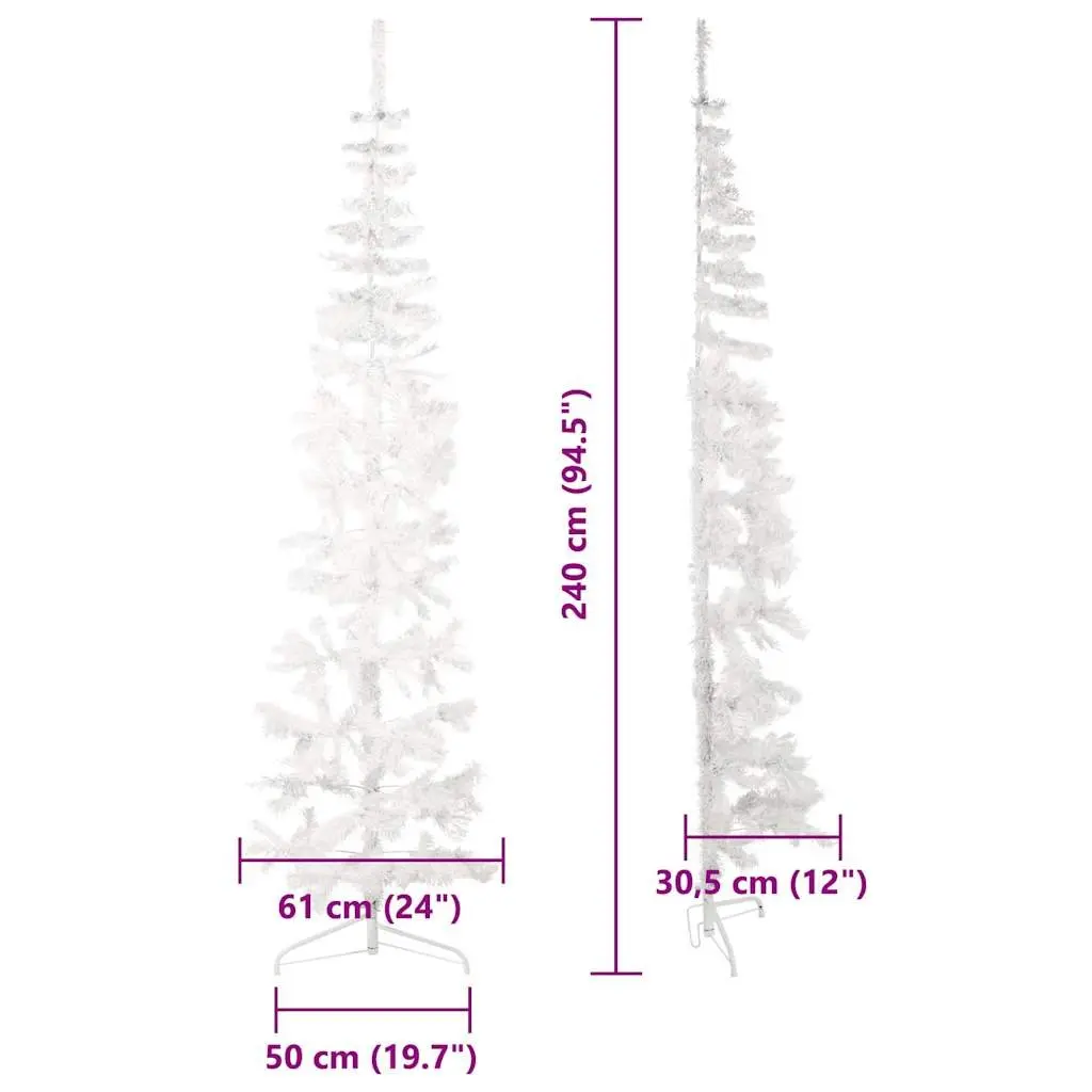 Slim Artificial Half Christmas Tree with Stand White 240cm Holiday Decoration
