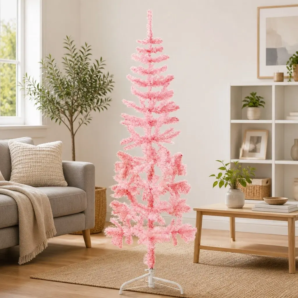 Half Christmas Tree Slim 150cm Pink Seasonal Home Decor