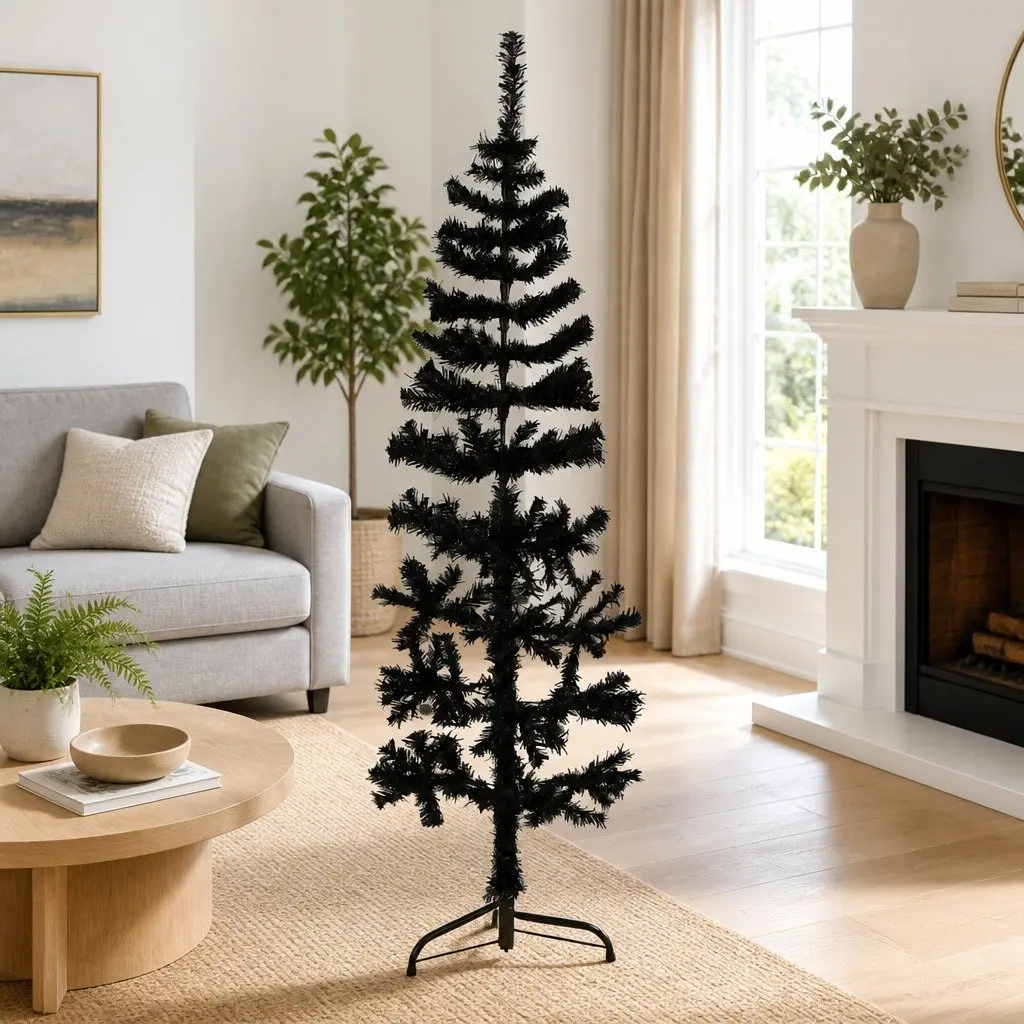 Artificial Half Christmas Tree with Stand 150cm Black Space-Saving