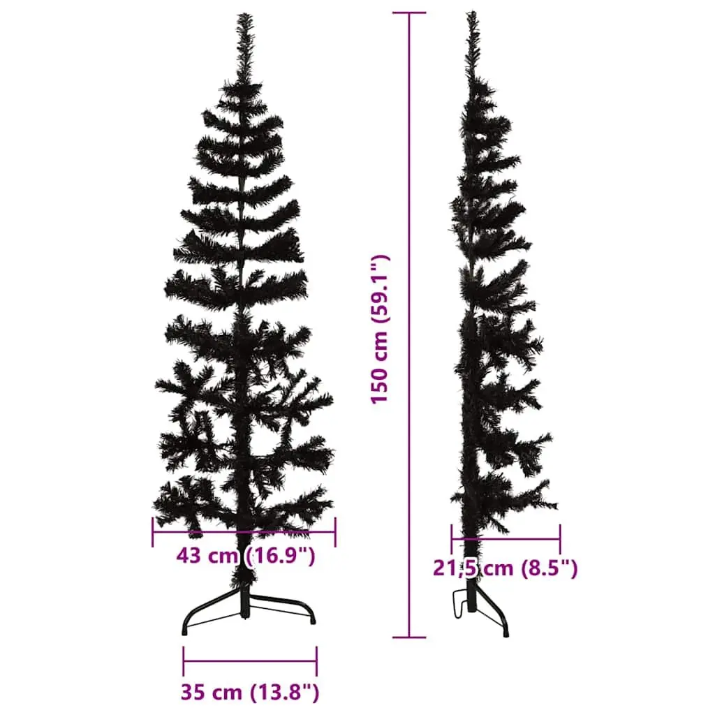 Artificial Half Christmas Tree with Stand 150cm Black Space-Saving