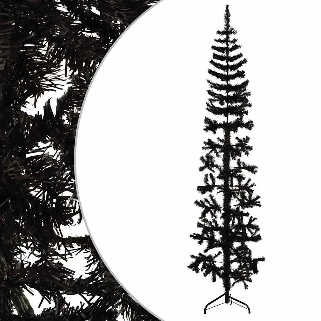 Artificial Half Christmas Tree Slim 180cm Black Seasonal Holiday Home Decor