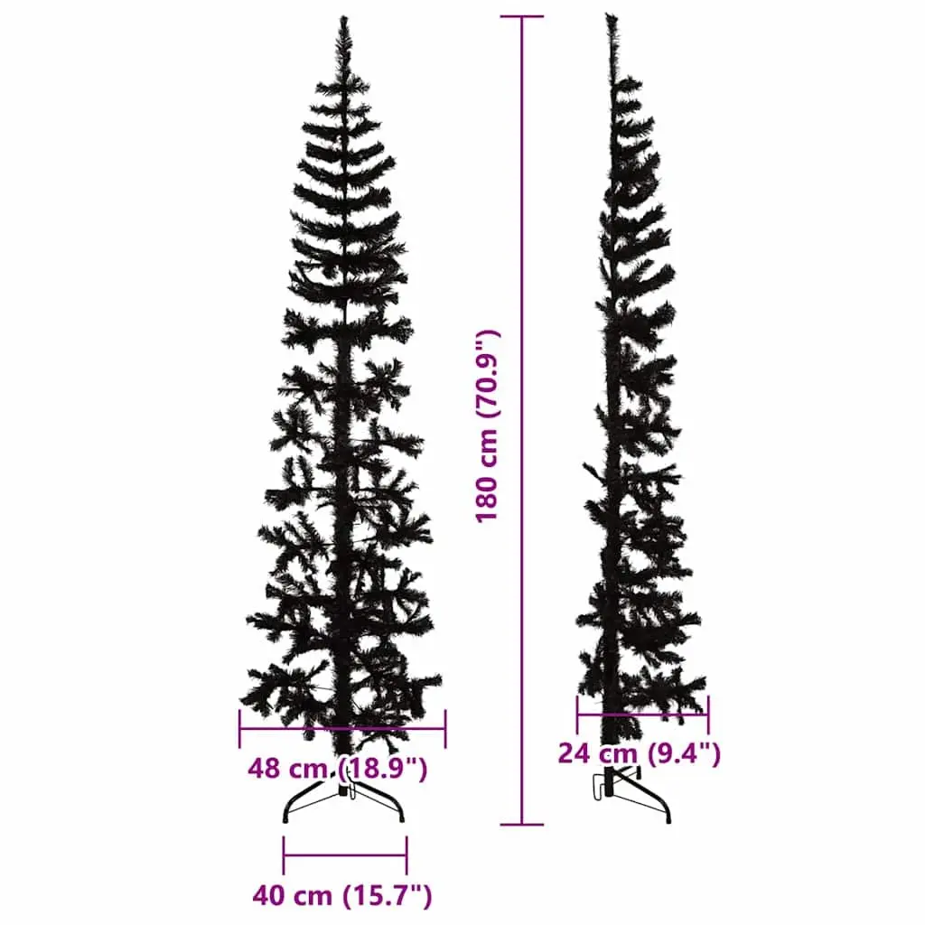Artificial Half Christmas Tree Slim 180cm Black Seasonal Holiday Home Decor