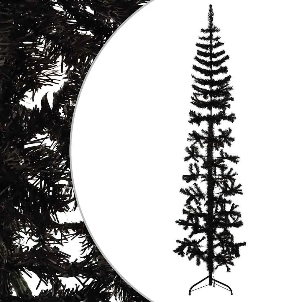 Black Slim Half Christmas Tree with Stand 210cm for Holiday Home Decoration
