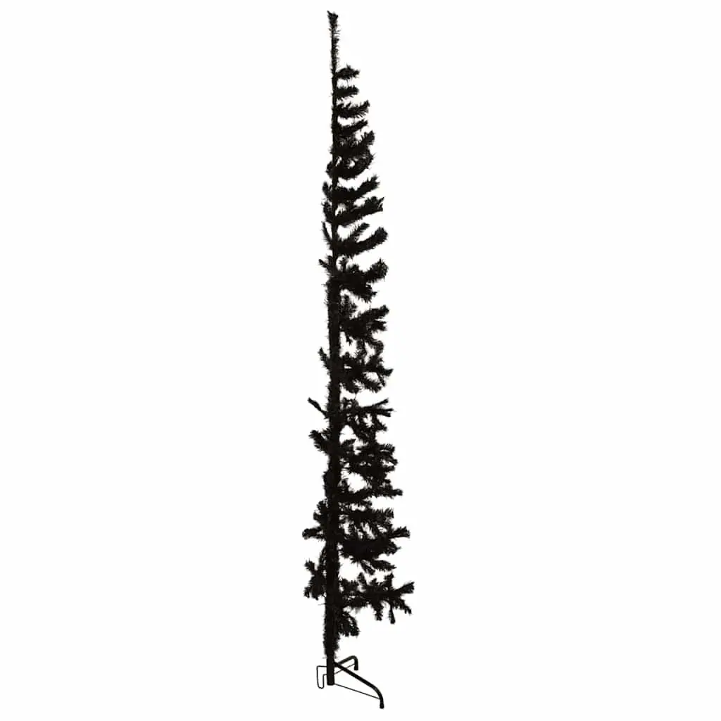 Black Slim Half Christmas Tree with Stand 210cm for Holiday Home Decoration