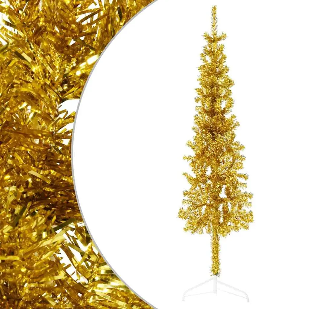 Slim Artificial Half Christmas Tree with Stand Holiday Seasonal Decoration Gold