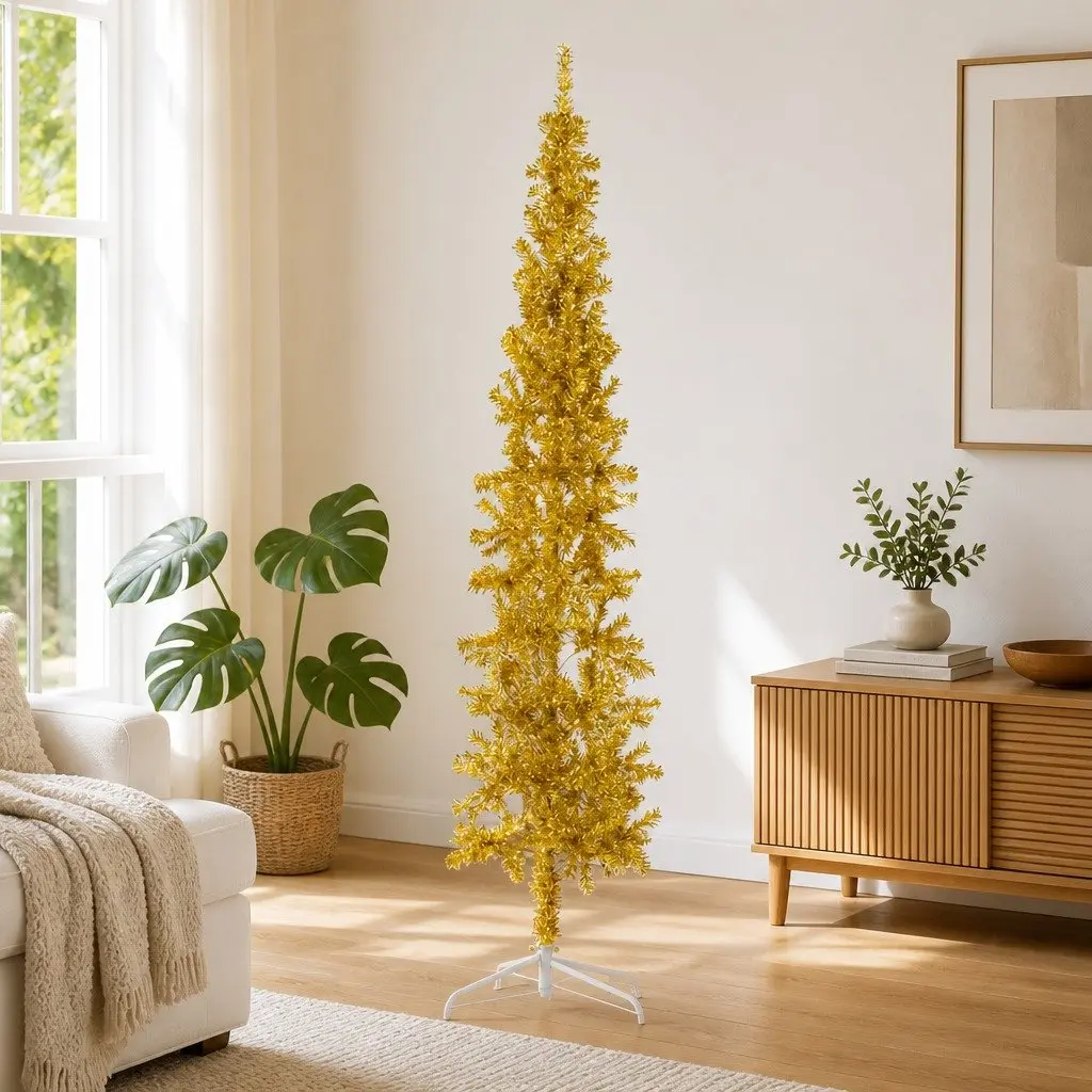 Artificial Half Christmas Tree 210cm Gold Space-saving Holiday Decoration