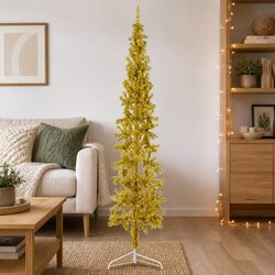 Slim Artificial Half Christmas Tree with Stand Holiday Decoration 240cm Gold