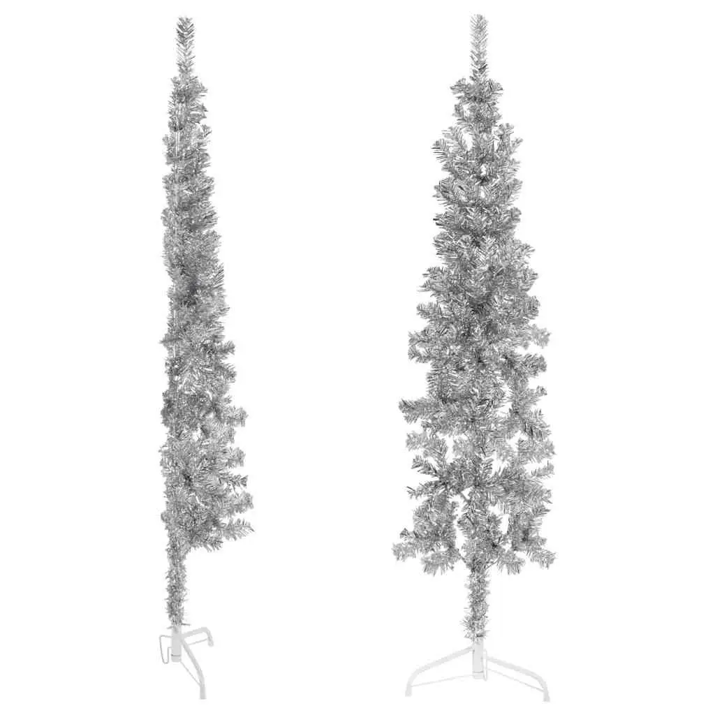 Half Christmas Tree Silver 150cm Space-Saving Artificial Tree for Limited Space