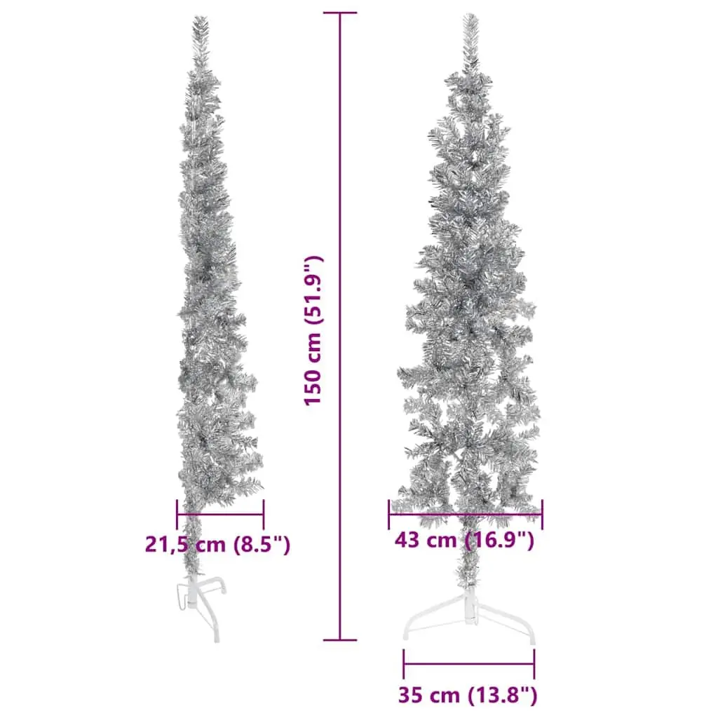 Half Christmas Tree Silver 150cm Space-Saving Artificial Tree for Limited Space
