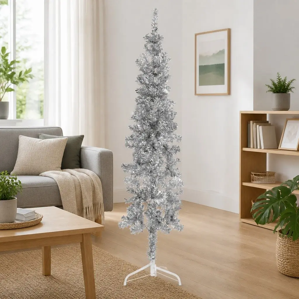 Half Christmas Tree Silver 180 cm Artificial Holiday Decor