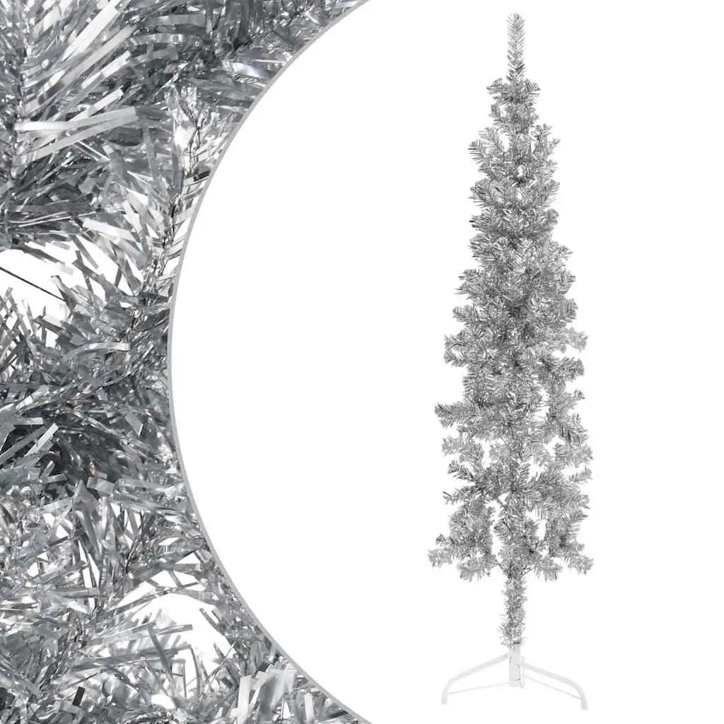 Half Christmas Tree Silver 180 cm Artificial Holiday Decor