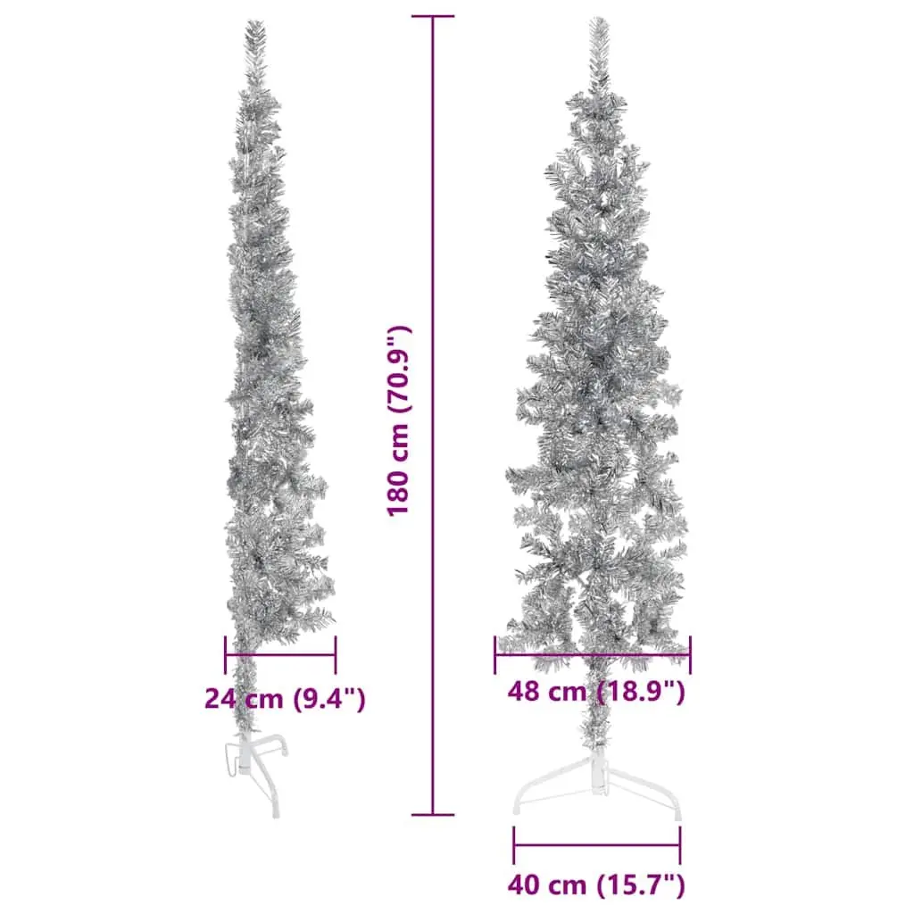 Half Christmas Tree Silver 180 cm Artificial Holiday Decor