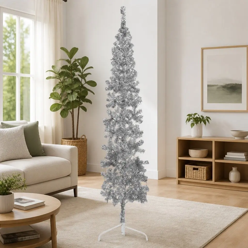 Artificial Half Christmas Tree 210cm Silver Space-saving Holiday Decor
