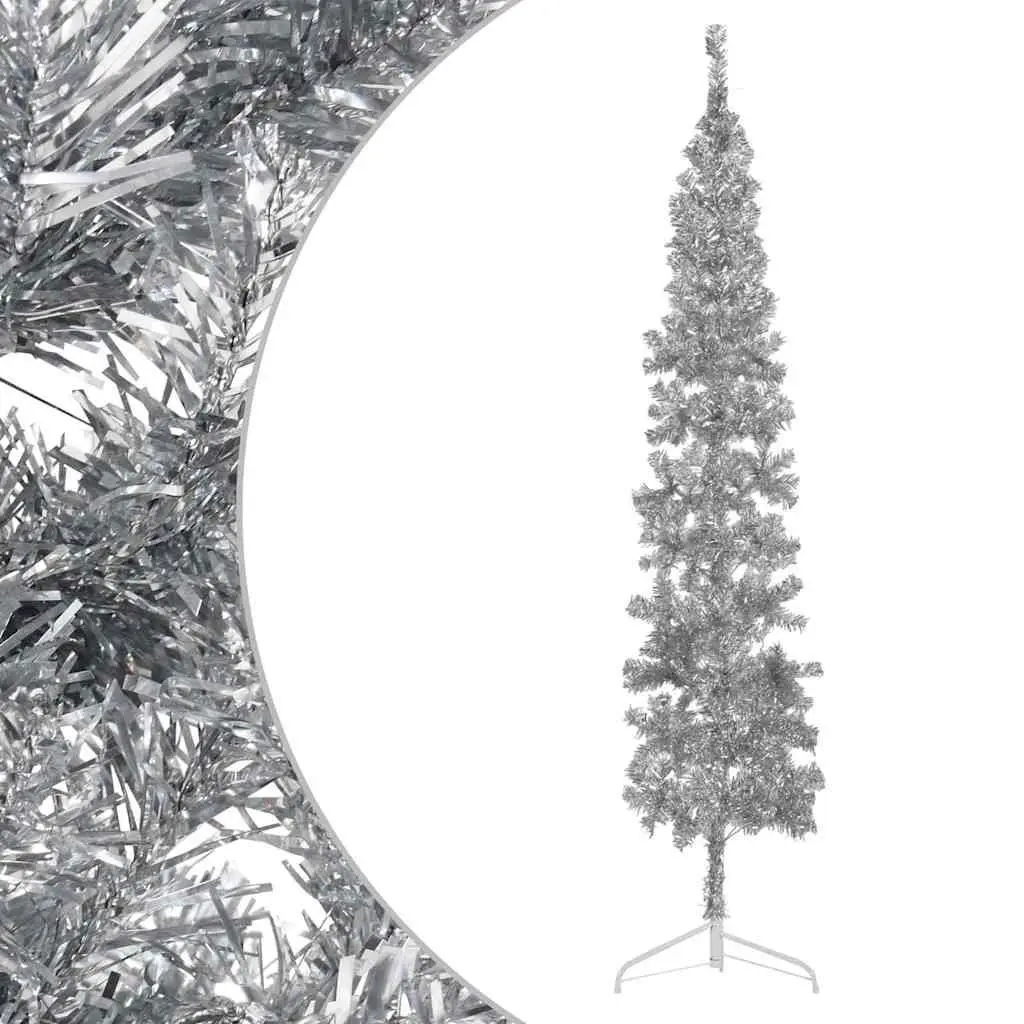 Artificial Half Christmas Tree Slim 240cm Silver Wall Mount Holiday Decor