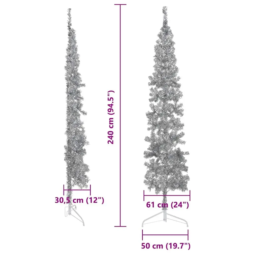 Artificial Half Christmas Tree Slim 240cm Silver Wall Mount Holiday Decor