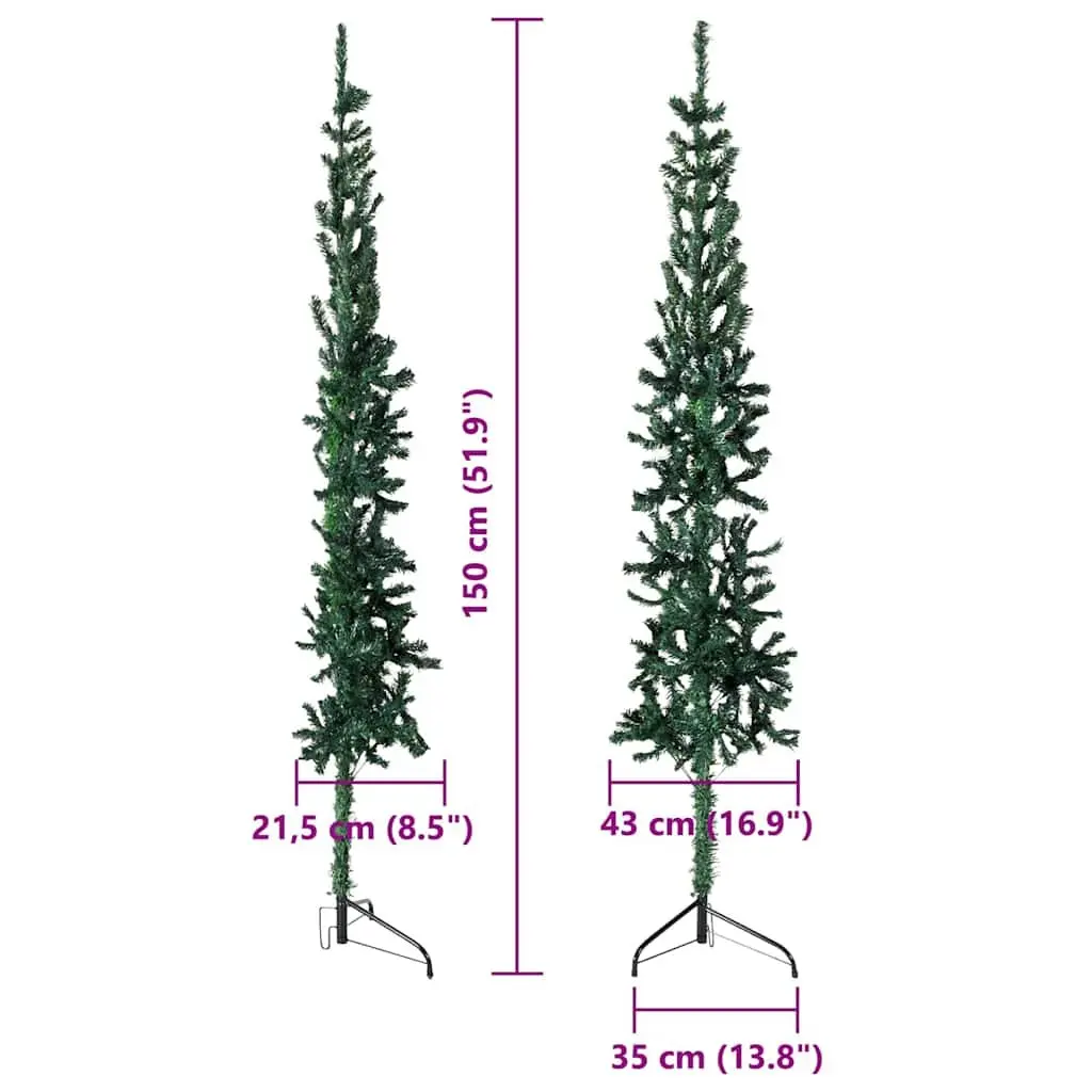 Slim Artificial Half Christmas Tree with Stand Green 150cm Space Saving Holiday