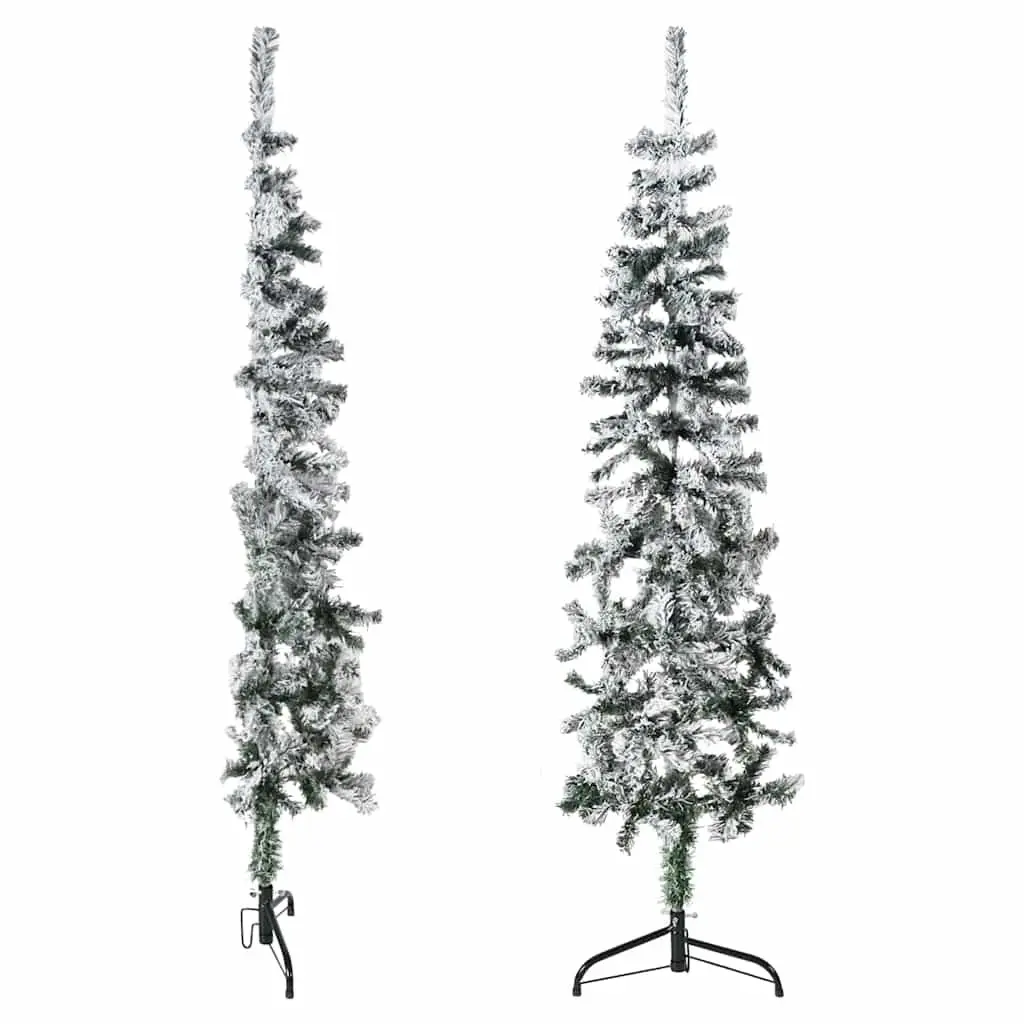 Artificial Half Christmas Tree Wall-Mount 150cm Green Flocked Snow Seasonal Decor