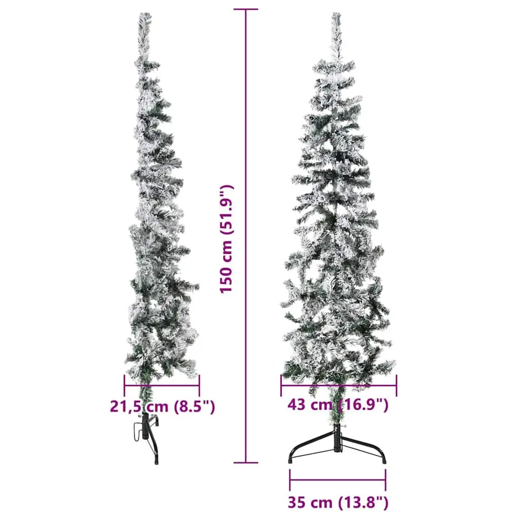 Artificial Half Christmas Tree Wall-Mount 150cm Green Flocked Snow Seasonal Decor