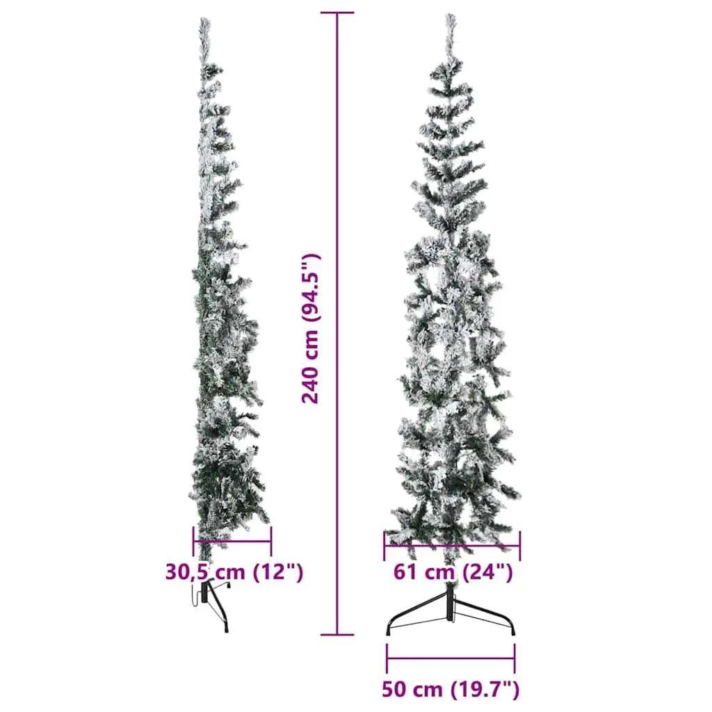 Artificial Half Christmas Tree 240cm Flocked Snow Green Seasonal Holiday Decoration