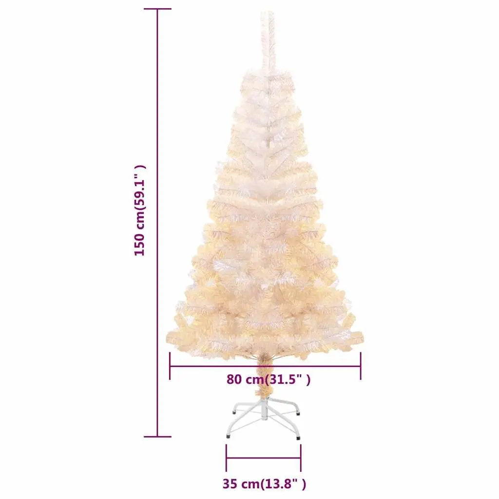 Artificial Christmas Tree 150cm White Iridescent Tips PVC Bushy Holiday Decoration