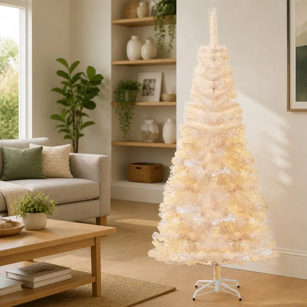 Artificial Christmas Tree 180cm White Iridescent Tips PVC Seasonal Holiday Decor