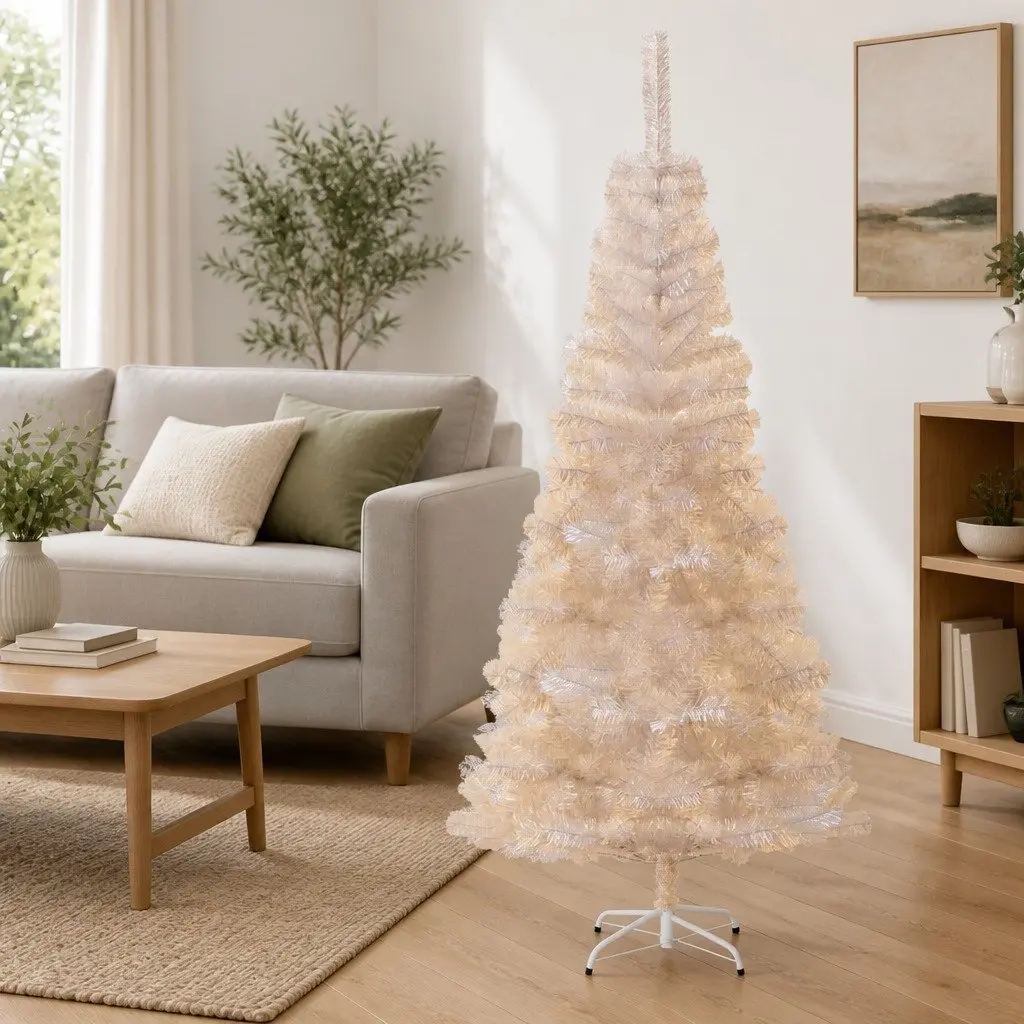 Artificial Christmas Tree Seasonal Decoration 210cm White with Iridescent Tips