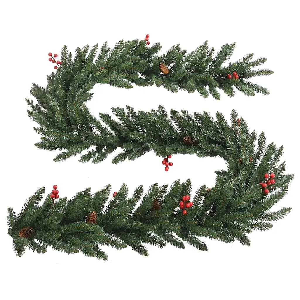 Artificial Christmas Tree Set 2 Pieces Green Holiday Decoration with Wreath Garland LED Lights