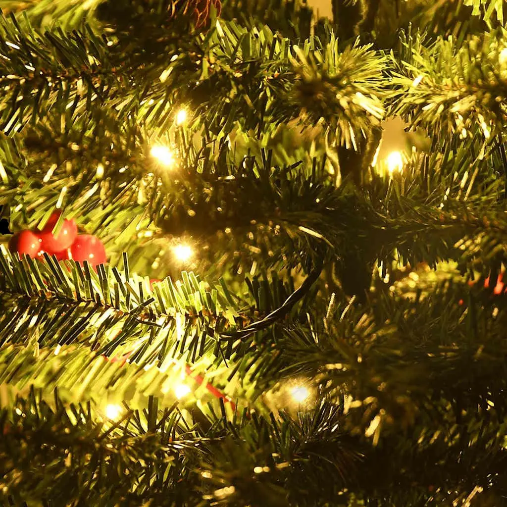 Artificial Christmas Tree Set 2 Pieces Green Holiday Decoration with Wreath Garland LED Lights