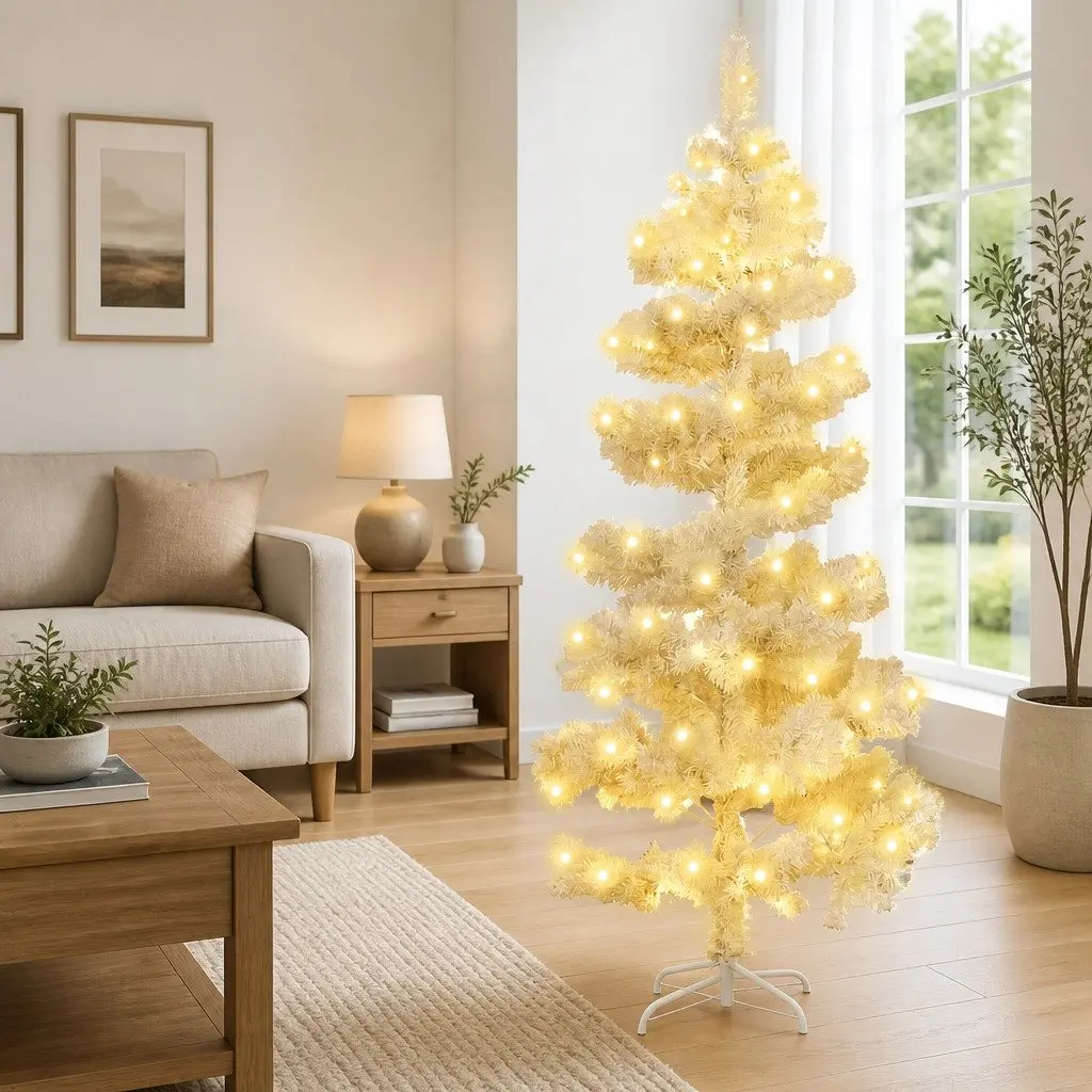 Pre-lit Christmas Tree 150cm Swirl White Artificial with LED Lights