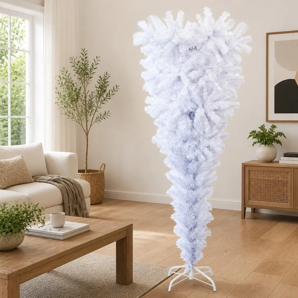 Upside-Down Artificial Christmas Tree Holiday Decor 150cm White