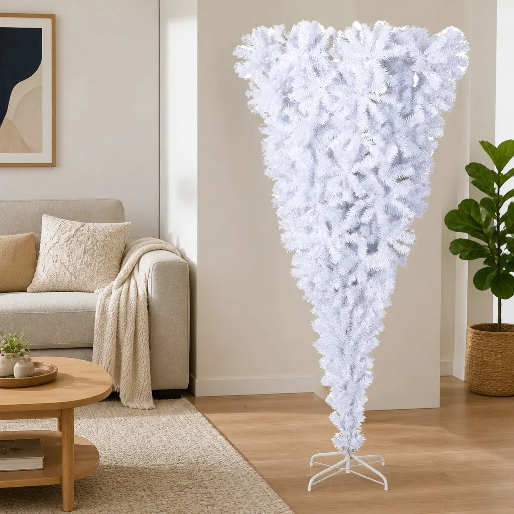 Artificial Christmas Tree Upside-Down 210cm White Bushy Decoration