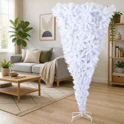 Upside-Down Artificial Christmas Tree with Stand White 240cm Holiday Decoration