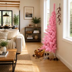Half Christmas Tree 180cm Pink Artificial Seasonal Holiday Decoration with Stand