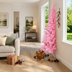 Reliable 210cm Pink Half Christmas Tree for Holiday Value