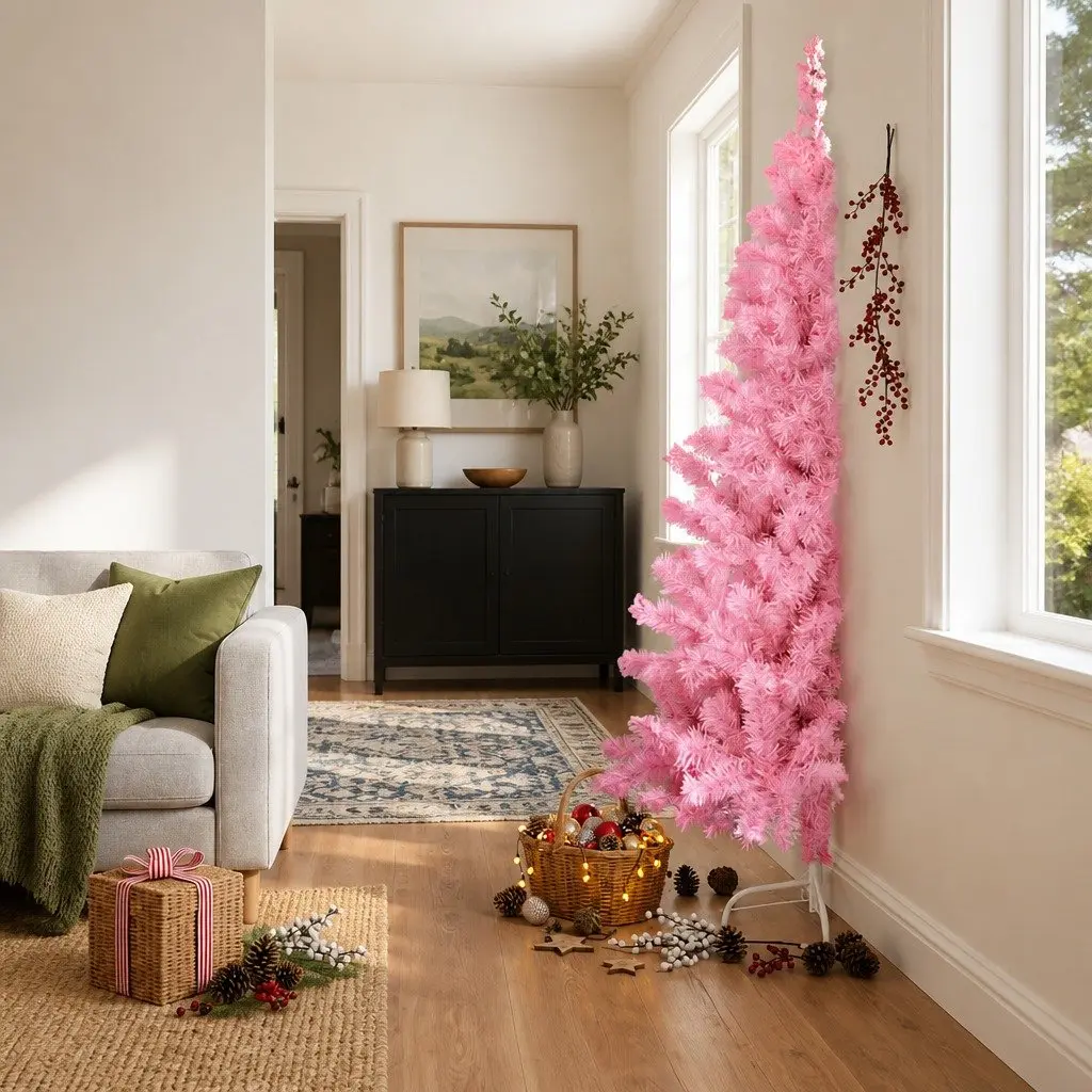 Artificial Half Christmas Tree 240cm Pink Space Saving