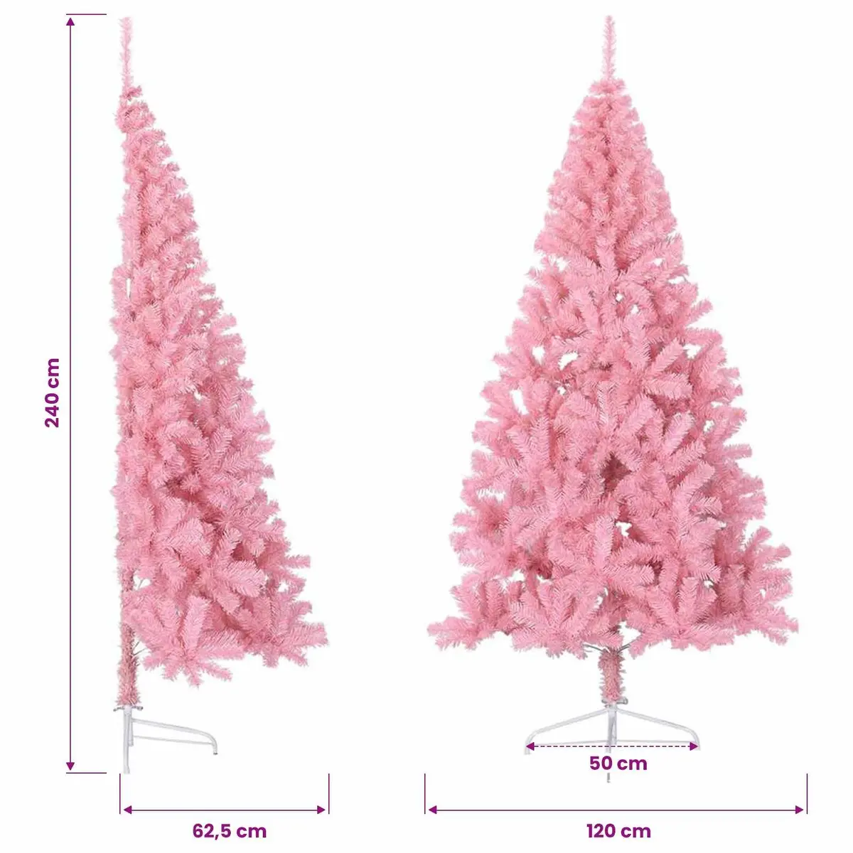 Artificial Half Christmas Tree 240cm Pink Space Saving