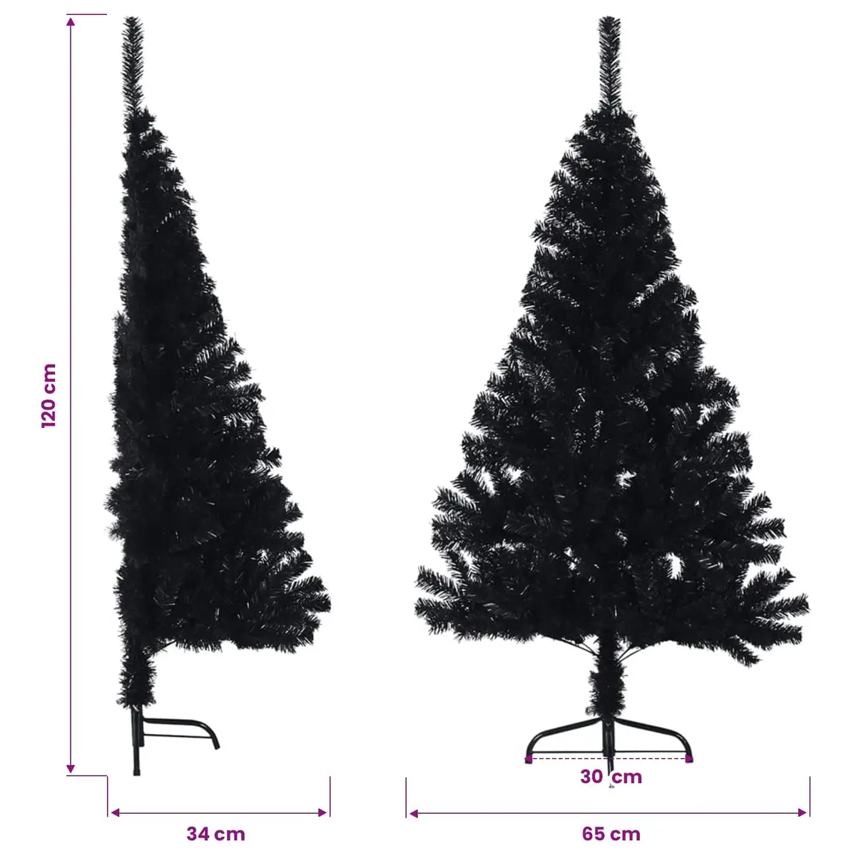 120cm Black Wall Mounted Christmas Tree for Easy Setup