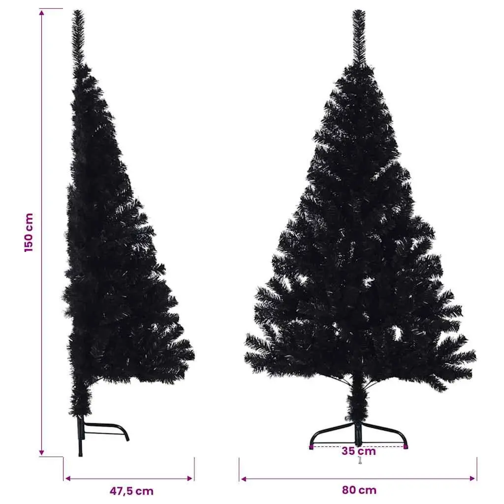 Half Christmas Tree Black 150cm Artificial Seasonal Holiday Decoration Bushy PVC