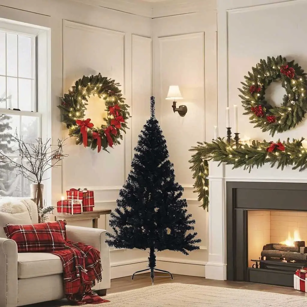 Half Christmas Tree Black 150cm Artificial Seasonal Holiday Decoration Bushy PVC