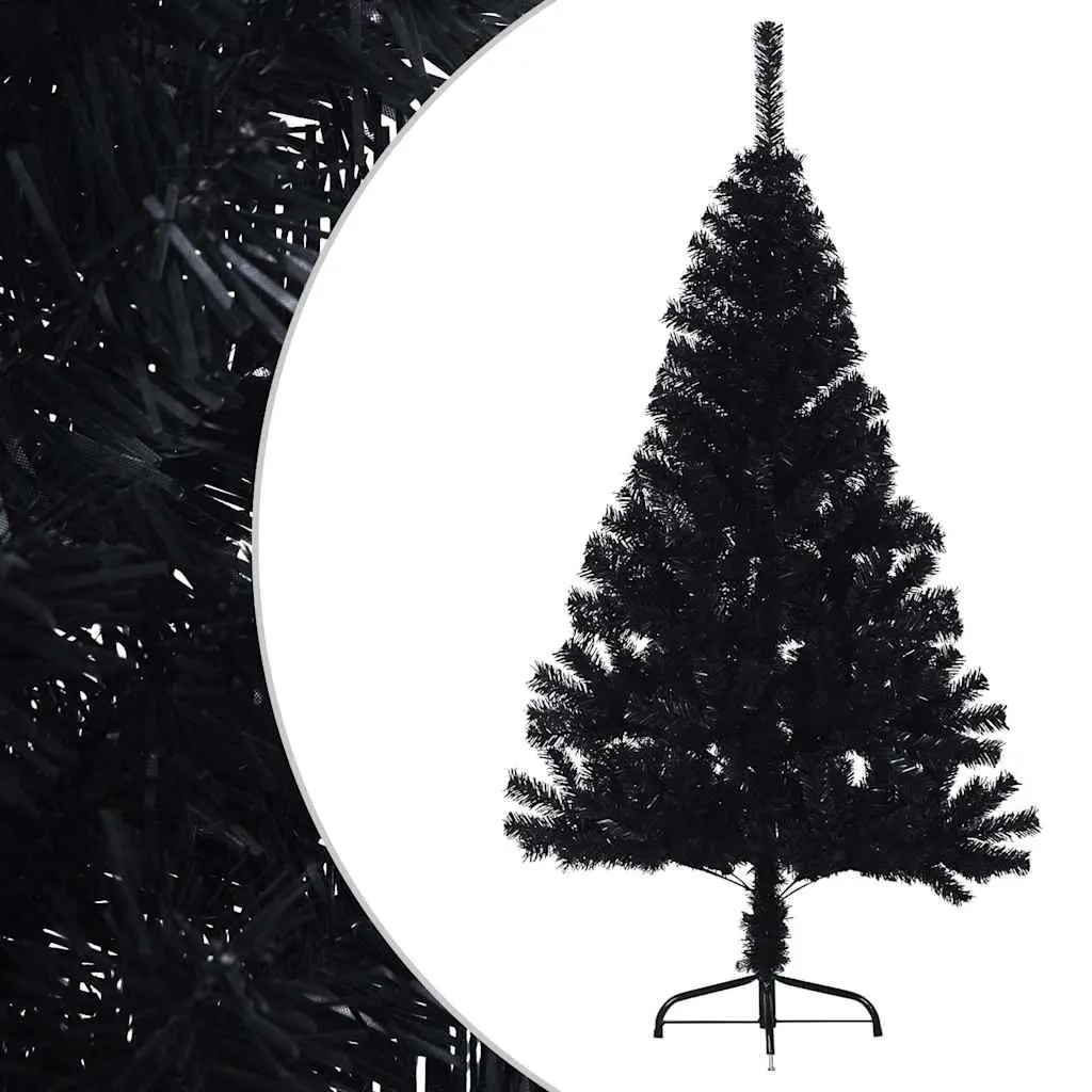 Half Christmas Tree Black 150cm Artificial Seasonal Holiday Decoration Bushy PVC