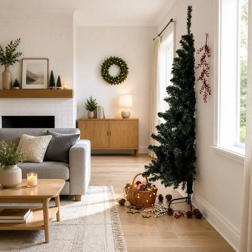 Artificial Half Christmas Tree Black 210 cm Holiday Seasonal Decor