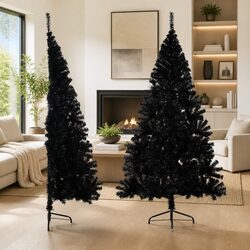 Artificial Half Christmas Tree with Stand Black 240cm Xmas Decoration