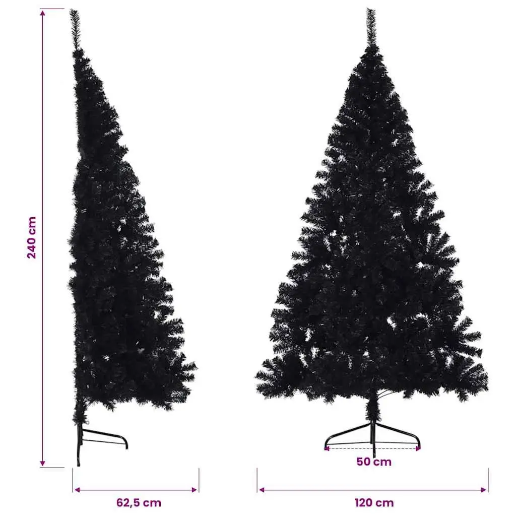 Black Half-Round Christmas Tree 240cm Artificial Decoration for Wall Space Saving