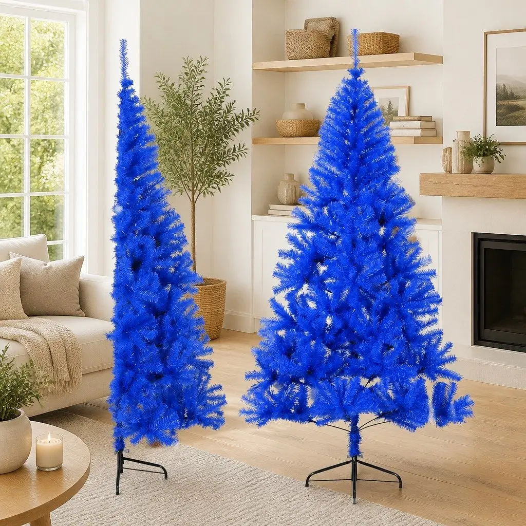 Artificial Half Christmas Tree 210 cm Blue Seasonal Holiday Decor