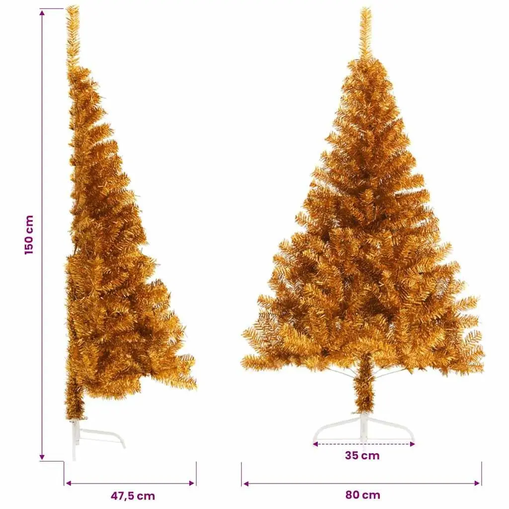 Half Christmas Tree 150cm Gold Artificial Xmas Decoration With Stand