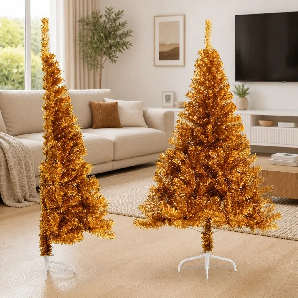 Artificial Half Christmas Tree 180cm Gold Seasonal Decor