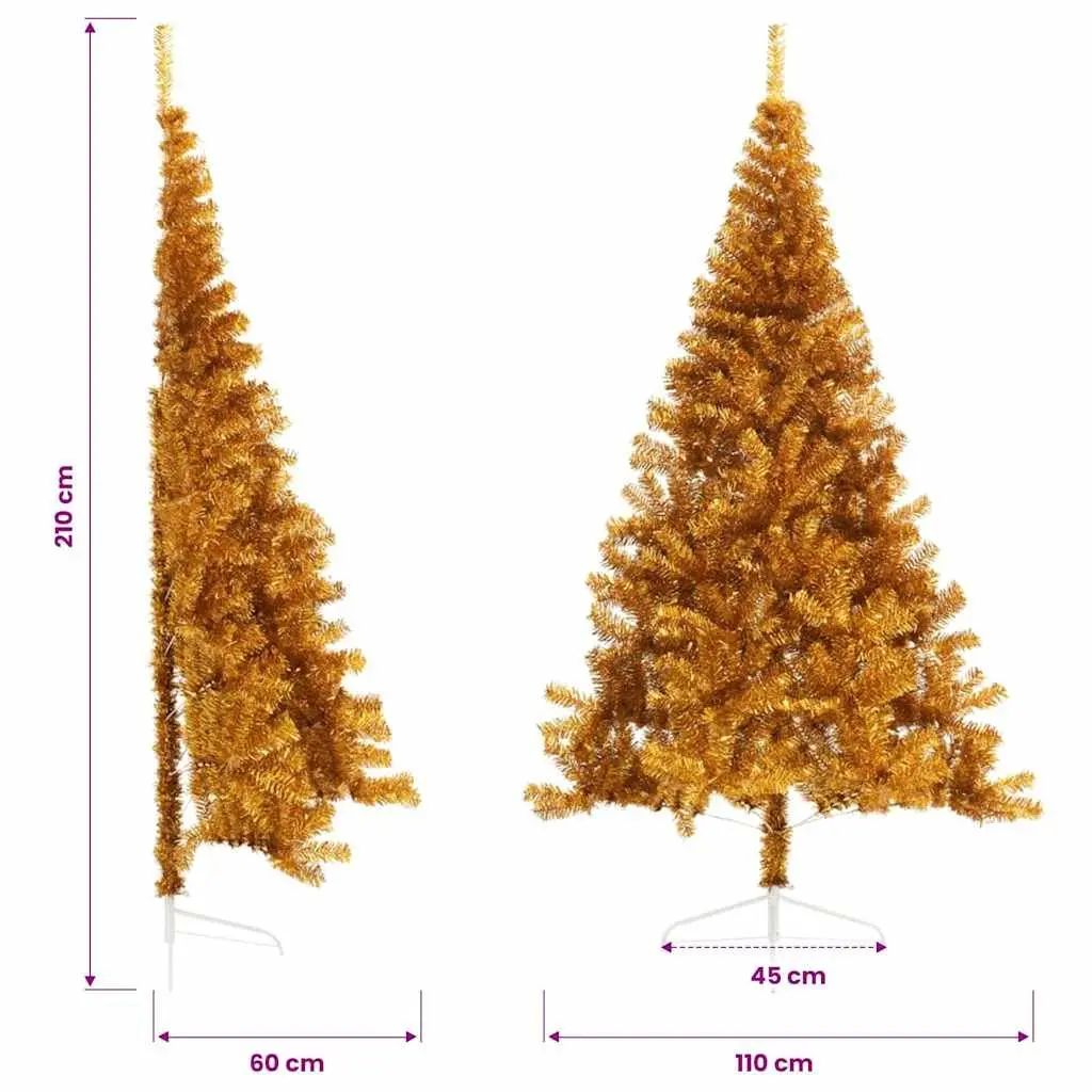 Half Christmas Tree 210cm Gold Artificial Holiday Decoration Wall Mount